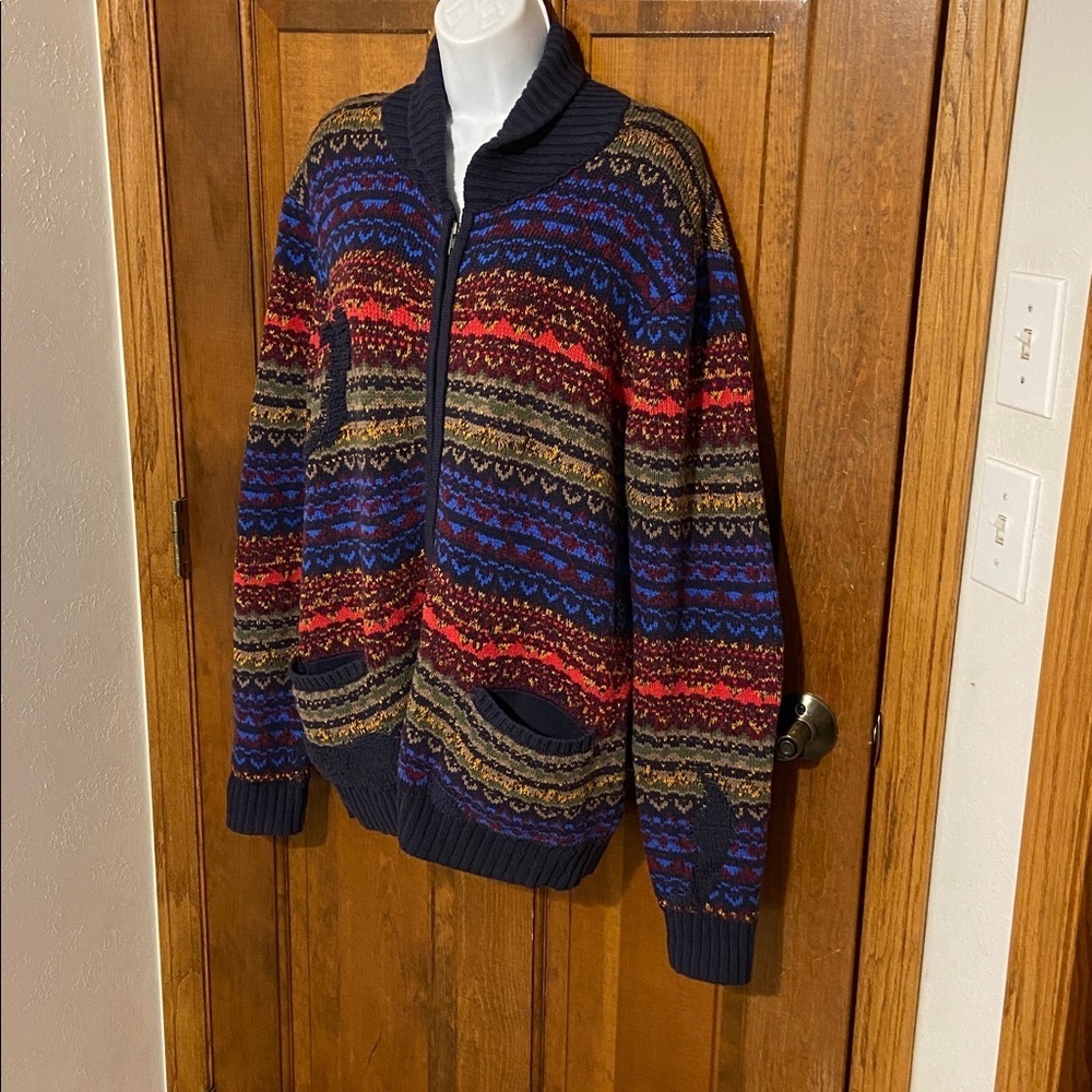 The Rail Multi-Color Zip-Front Cardigan Sweater Cotton Blend Shawl Collar Large - Picture 3 of 11